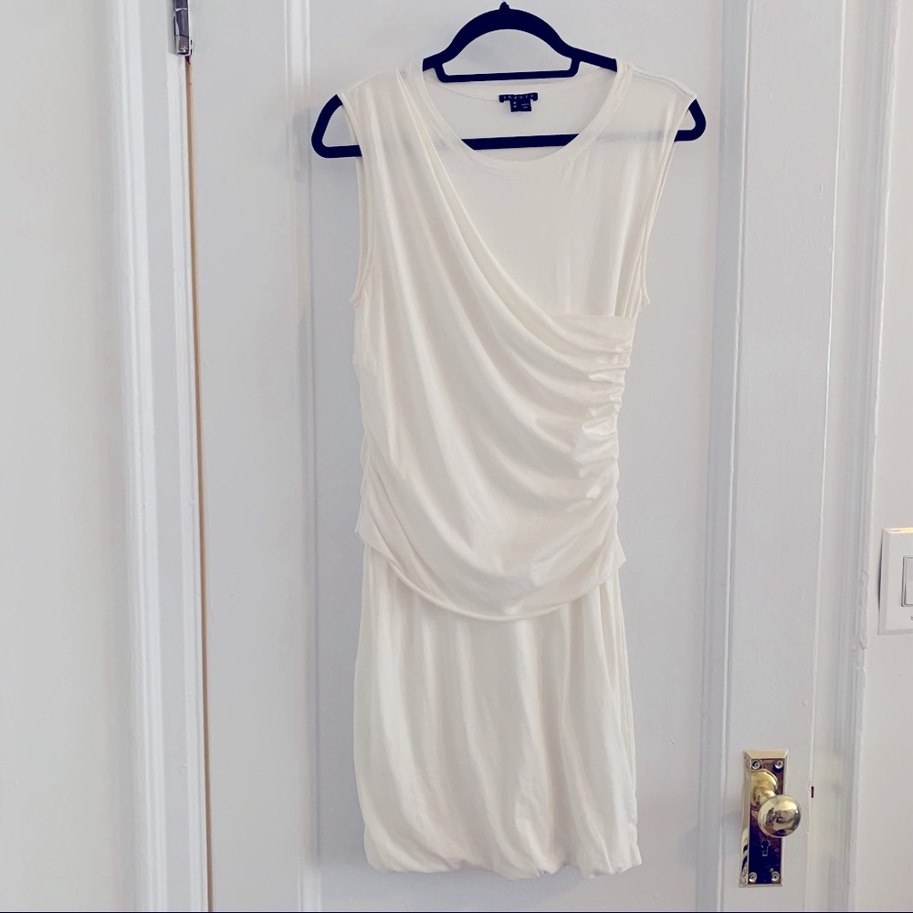 THEORY WHITE COTTON DRAPE DRESS. SIZE MEDIUM